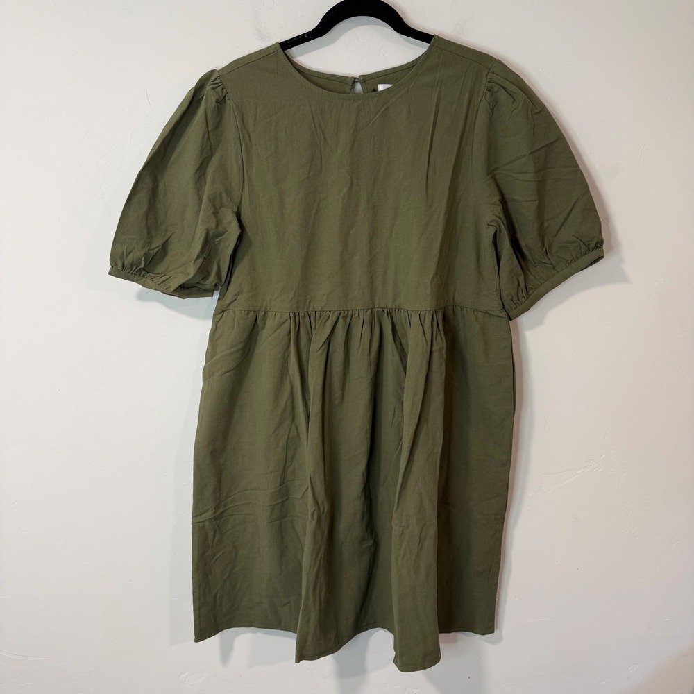 Tradlands Womens Nico 2.0 Balloon Sleeve Dress S Dark Olive NWT Cotton Babydoll